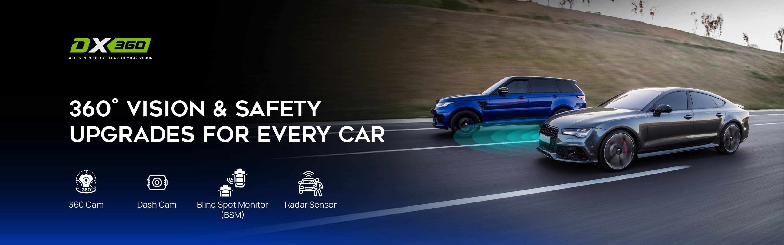 DX360 - 360° Vision & Safety Upgrades for Every Car - Complete car safety system with 360 camera, dash cam, blind spot monitor and radar sensor