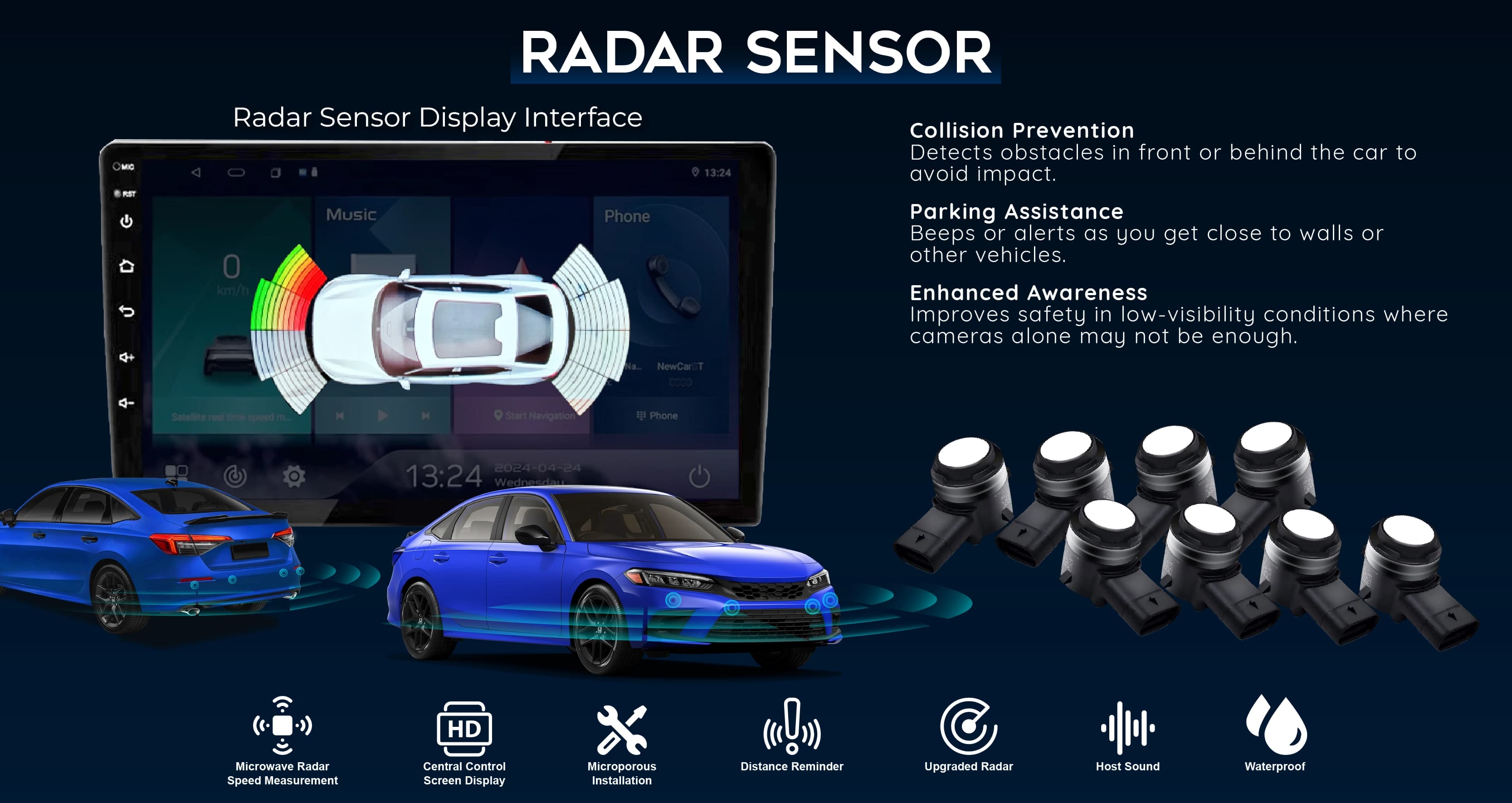 DX360 Radar Sensor System - Advanced collision prevention, parking assistance, and enhanced awareness with microwave radar technology