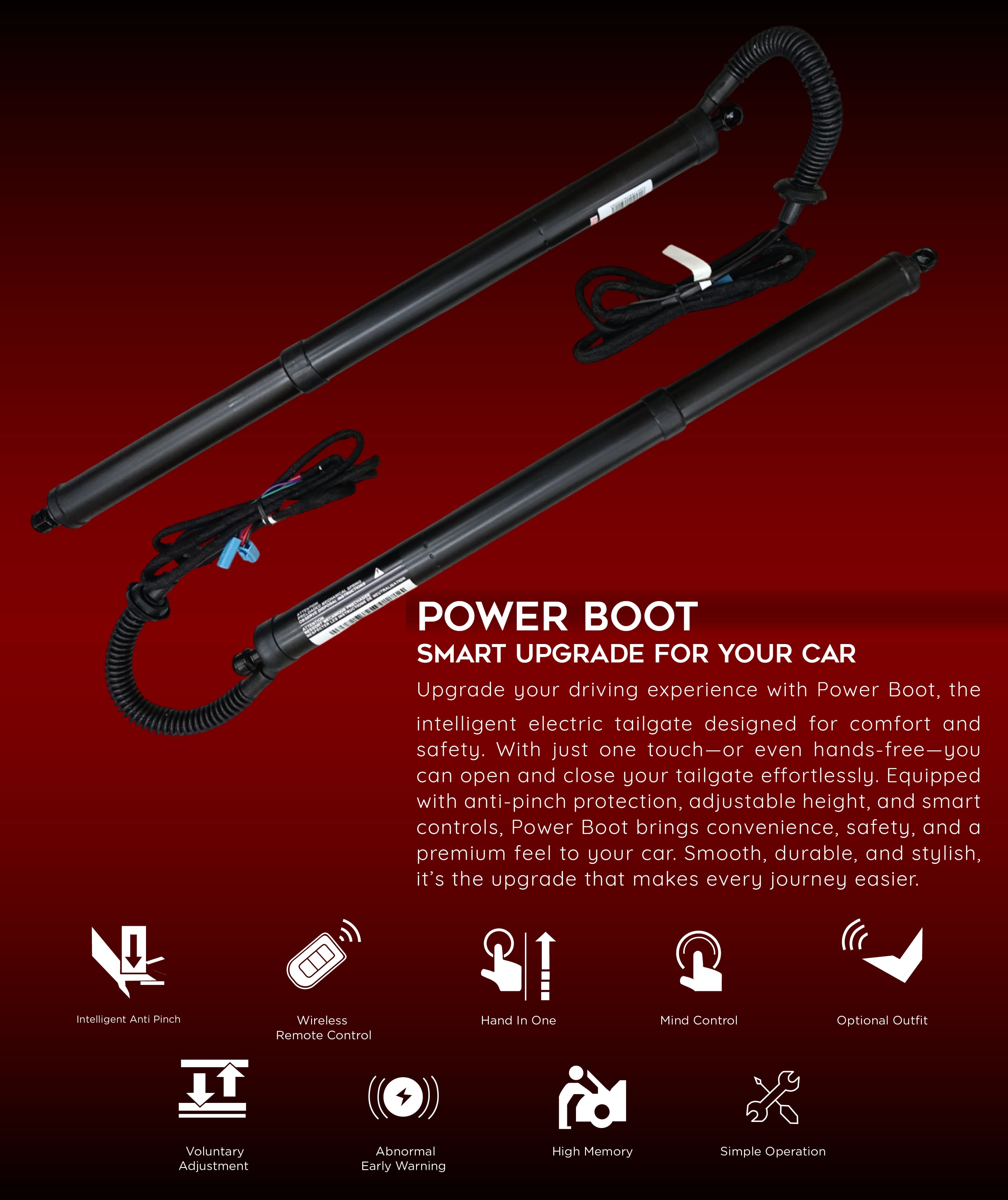 Power Boot Smart Upgrade - Intelligent electric tailgate with 9 key features including anti-pinch protection